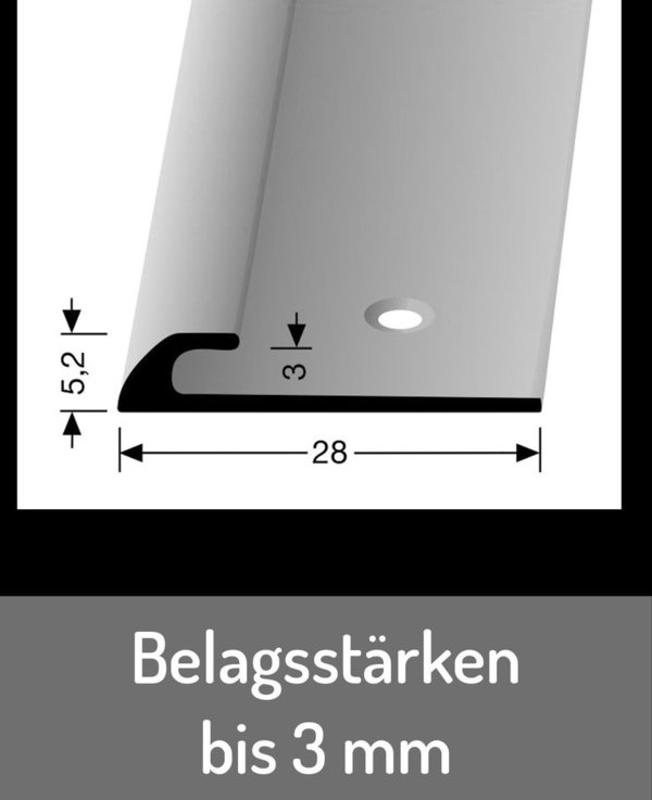 Corpet Küberit Abschlussprofil Aluminium - silber - Länge 250 cm - 28 x 5,2 x 3 mm
