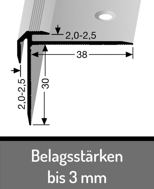 Corpet Küberit Treppenkantenprofil mit Einschub und Nase - silber - Länge 250 cm